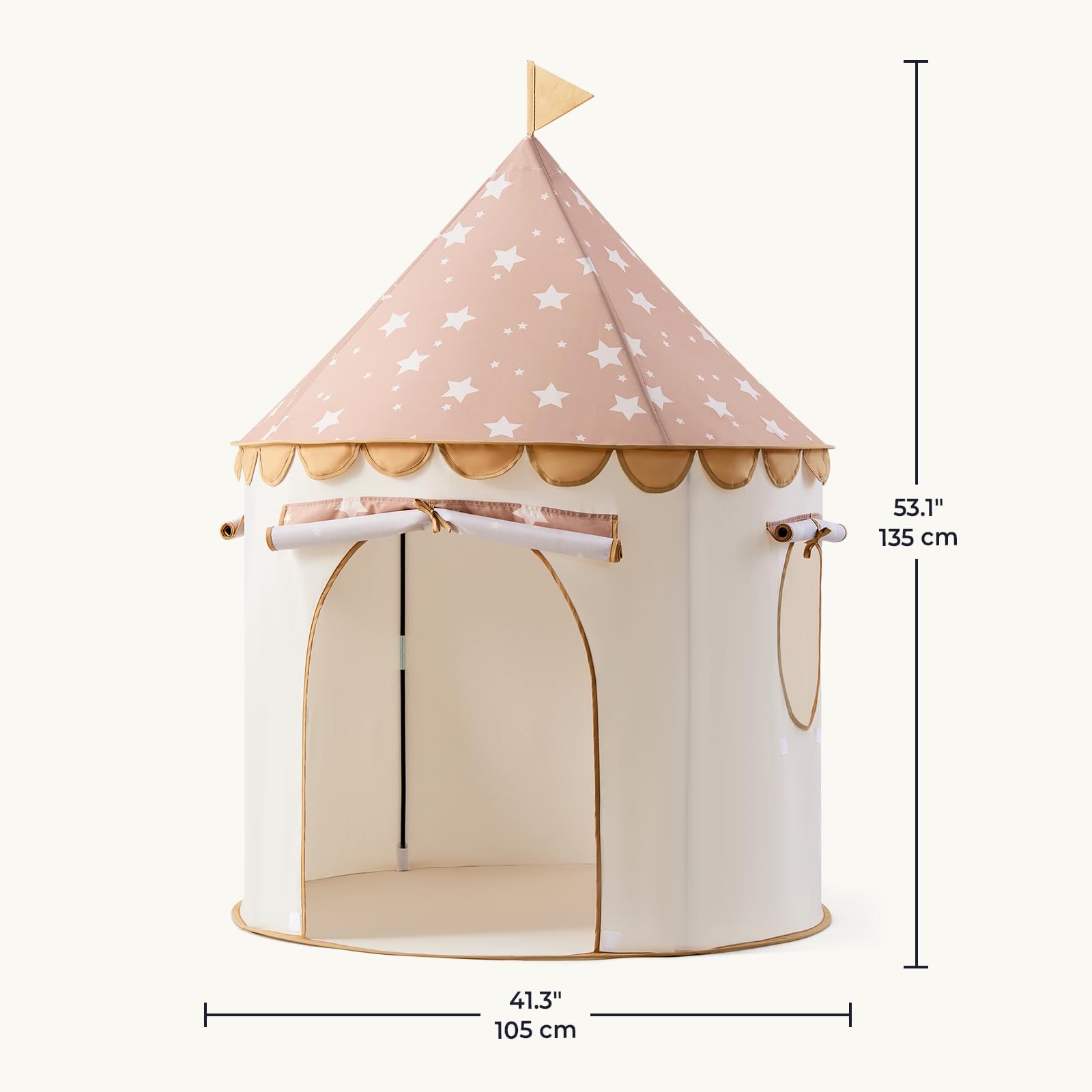 Tiny Land Khaki Castle Tent roll-door for easy access and airflow.