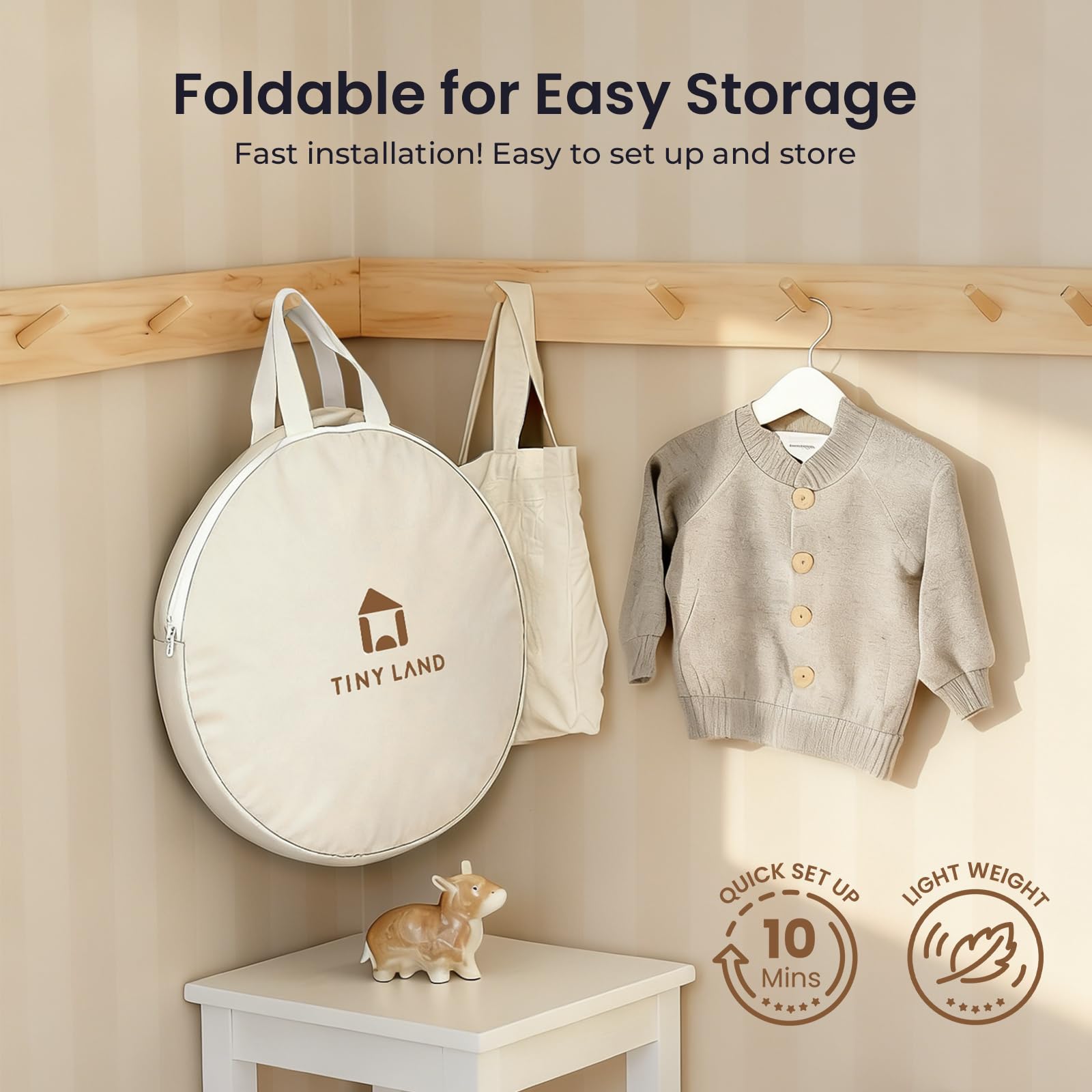 Tiny Land Khaki Castle Tent storage bag for effortless transport.
