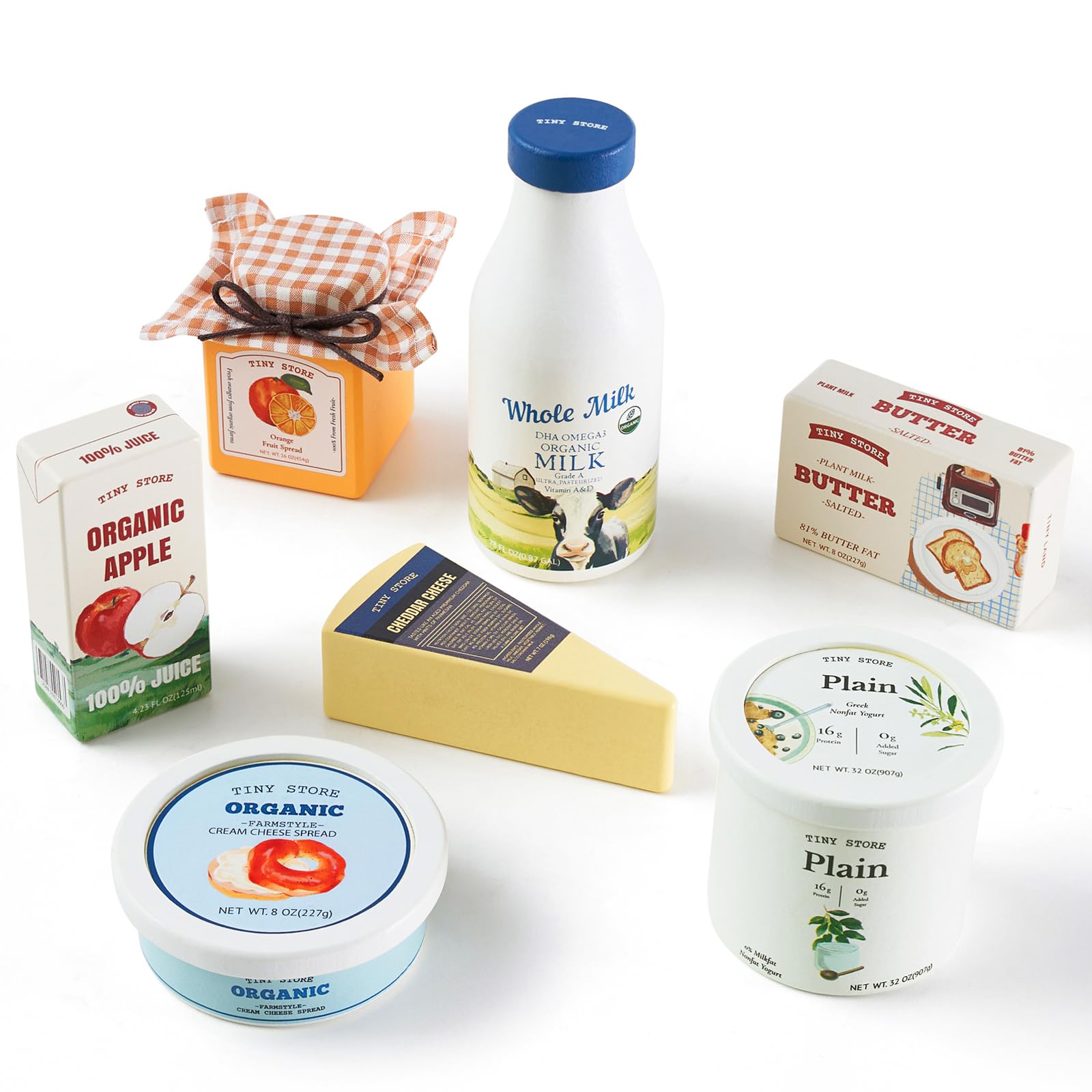 Tiny Land milk bottle—wooden dairy toy supports fine motor play and imaginative breakfast scenes.