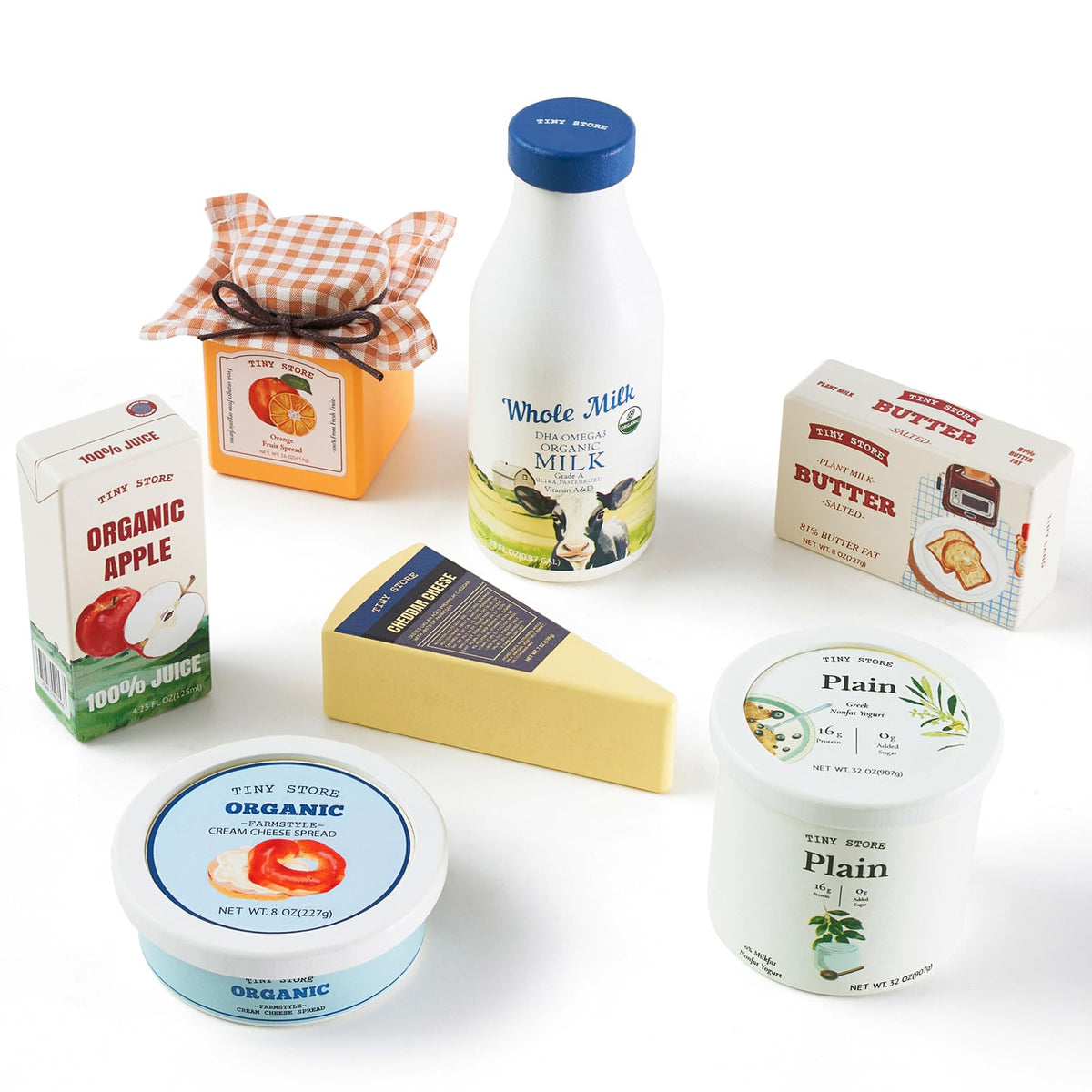 Tiny Land milk bottle—wooden dairy toy supports fine motor play and imaginative breakfast scenes.