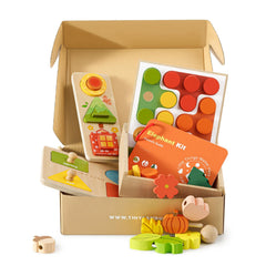 Tiny Land Montessori 4-in-1 wooden learning toy with color sorting to boost dexterity.
