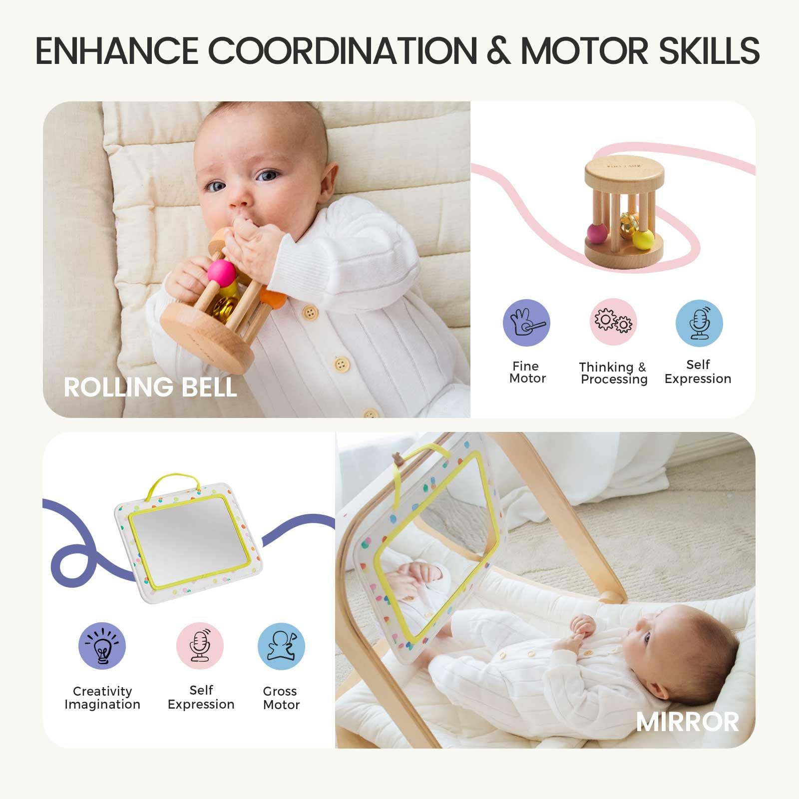 Tiny Land play mat supports tummy time with textured surfaces for tactile exploration.
