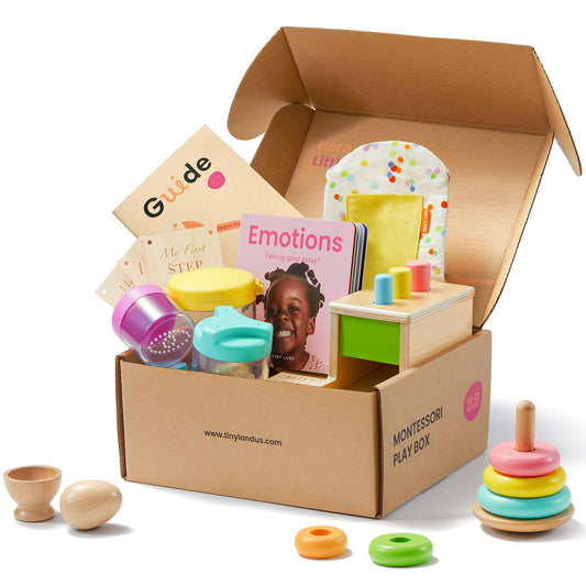 Tiny Land Montessori toy peg drop box fosters fine motor skills and hand-eye coordination.