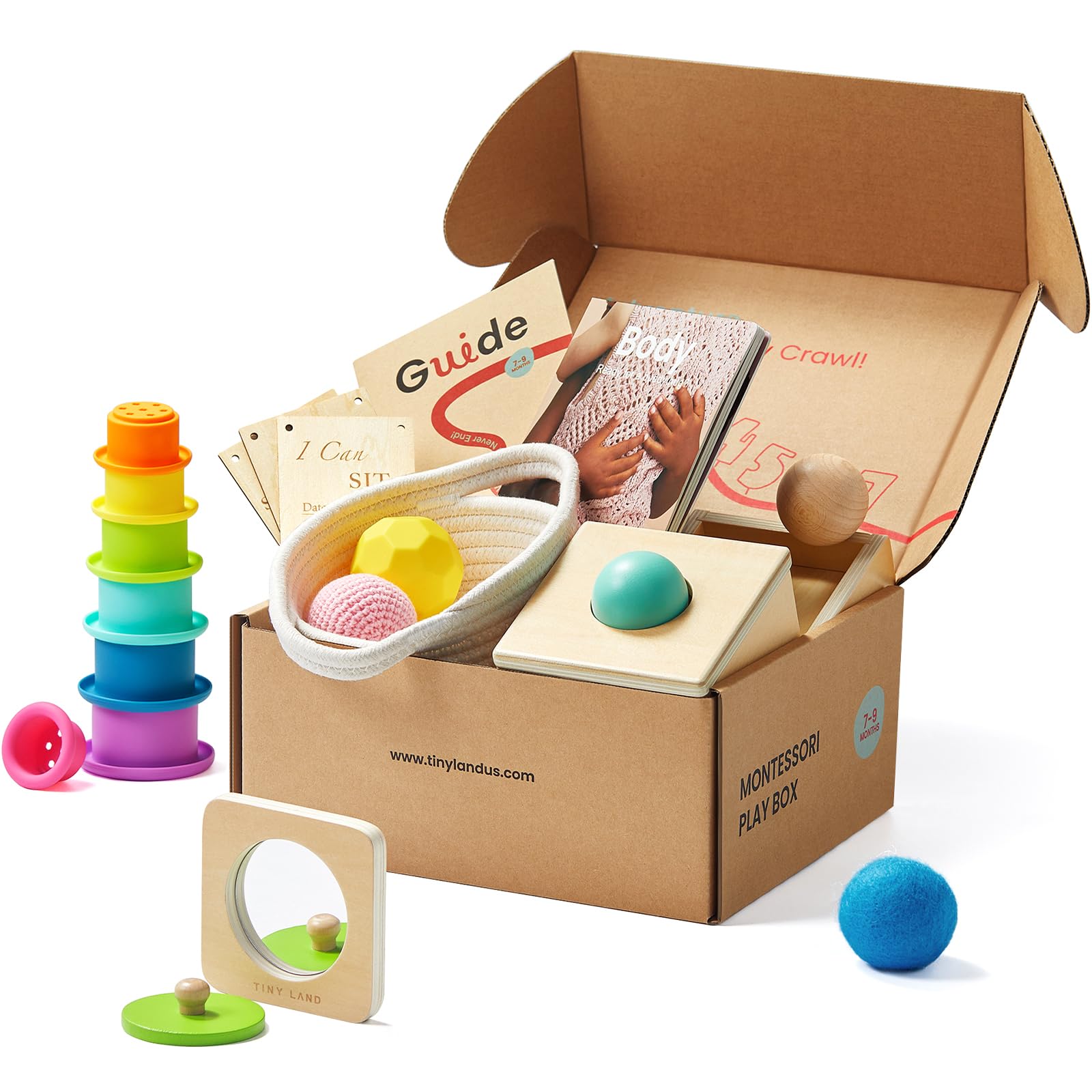 Tiny Land Object Permanence Box promotes early problem solving and tactile discovery.