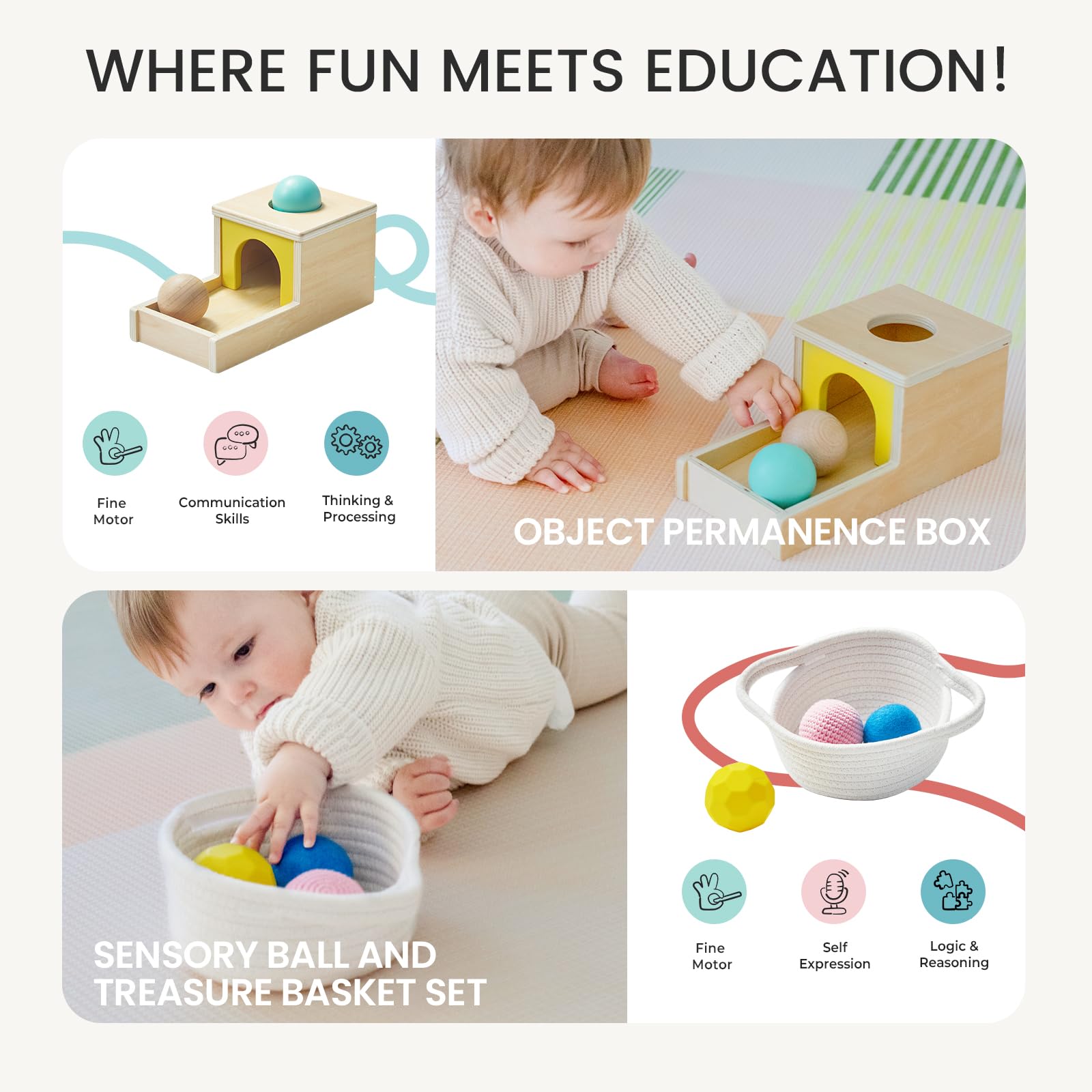 Tiny Land Treasure Basket supports tactile exploration and object recognition.