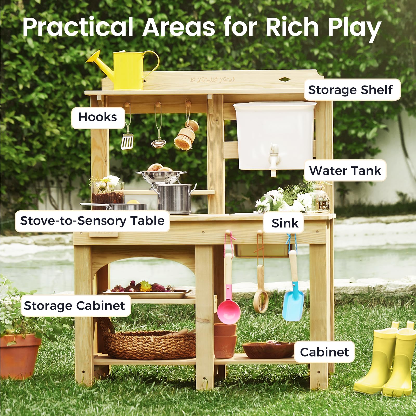 Tiny Land mud kitchen modular-design allows switching from cooktop to sensory table