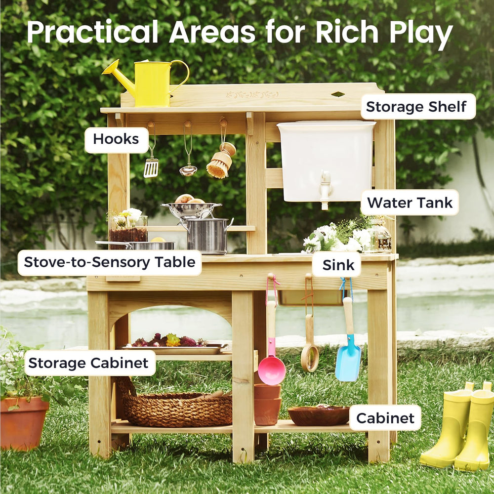 Tiny Land mud kitchen modular-design allows switching from cooktop to sensory table