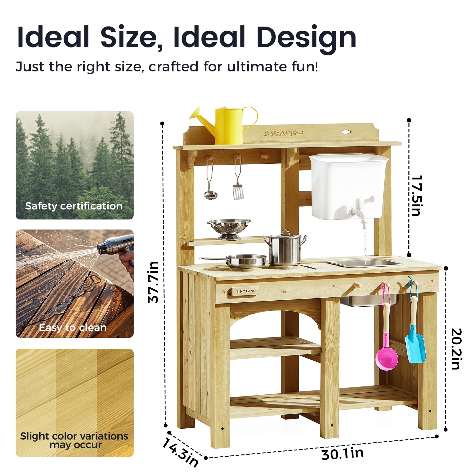 Tiny Land mud kitchen outdoor-setup placed in a backyard for easy access