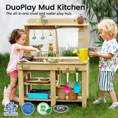 Tiny Land mud kitchen water-tank enables water play on sunny days with splashy fun