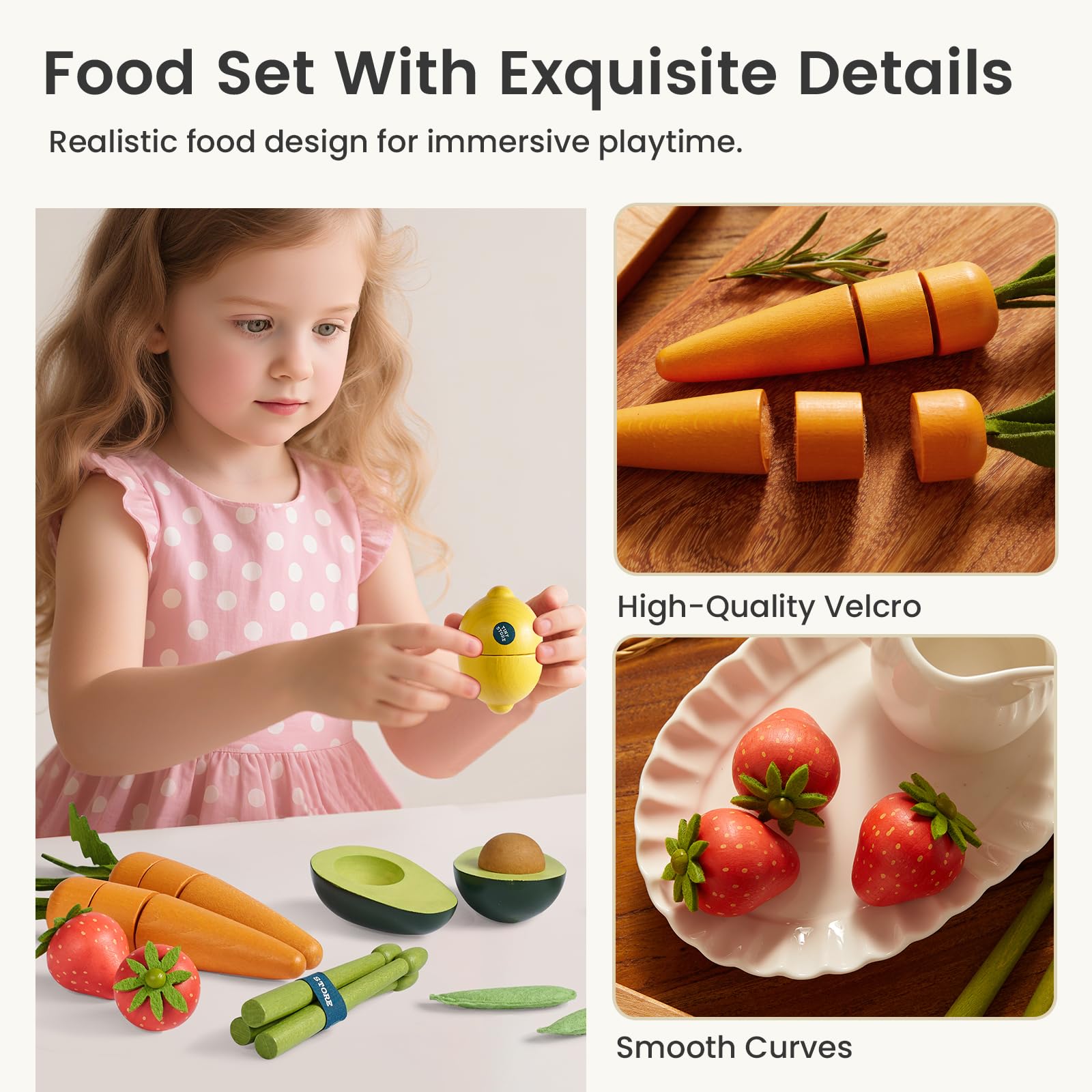 Tiny Land onion wooden vegetable supports sorting and imaginative cooking play.