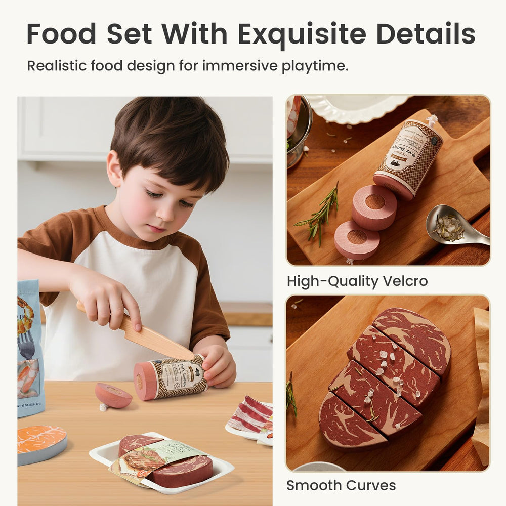 Tiny Land Organic Play Food Set sausage helps kids explore meat types during imaginative grocery shopping