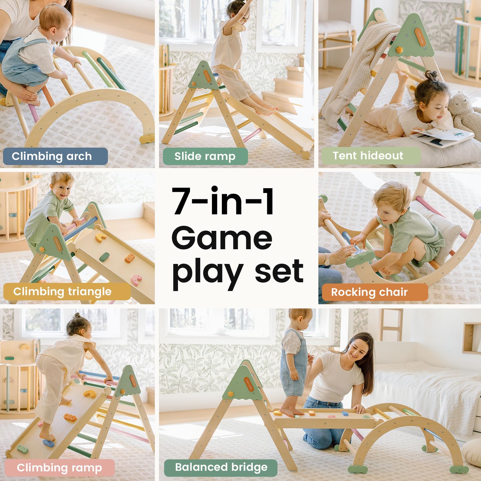 Tiny Land Pikler Triangle Set 7-in-1 modes encourage movement and exploration