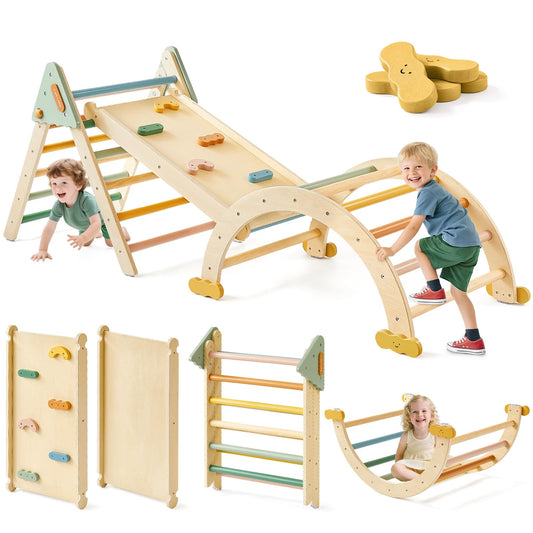 Tiny Land Pikler Triangle Set Morandi foldable design for clutter-free active play