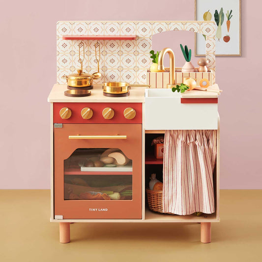 Tiny Land play kitchen with cutting food set for imaginative meals