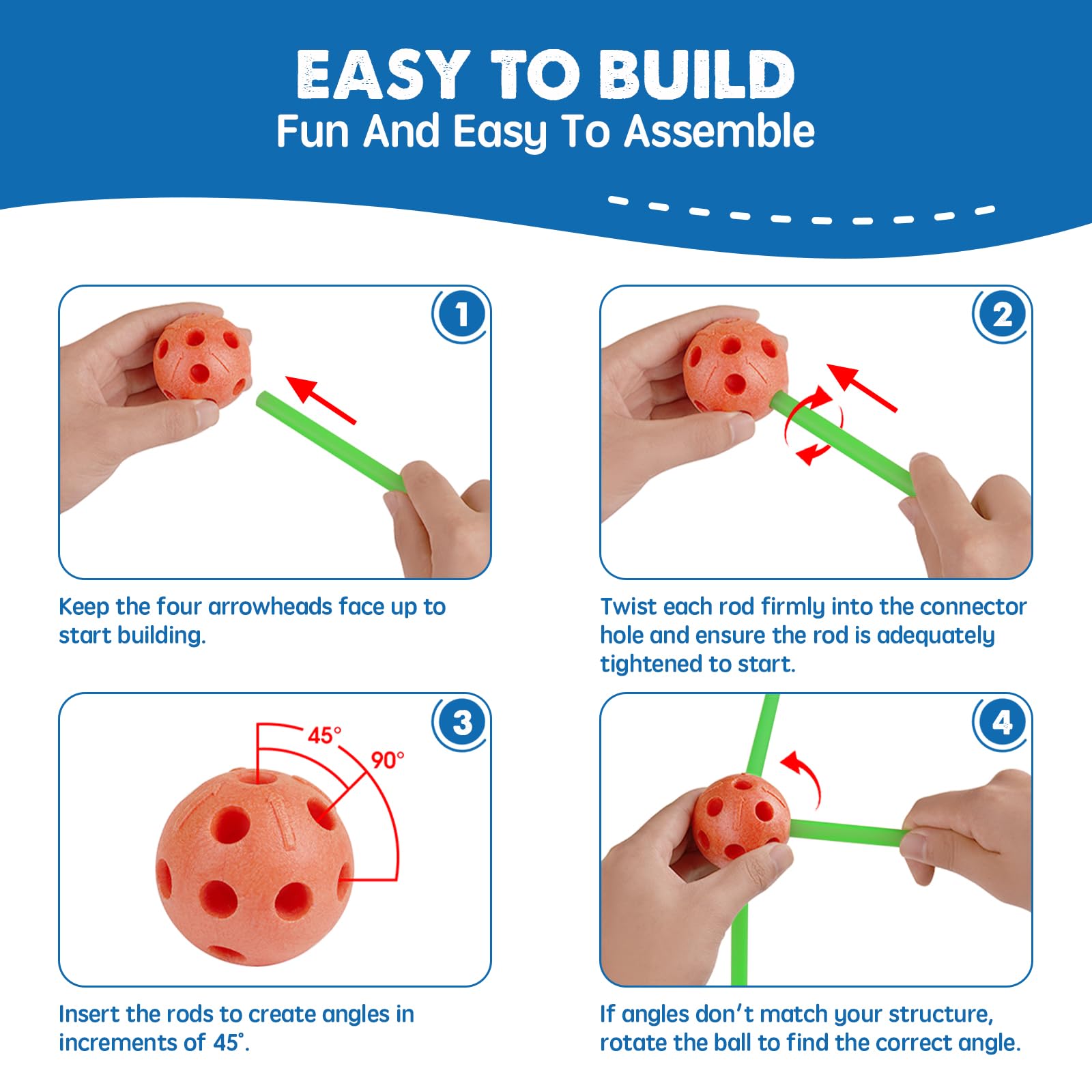 Tiny Land rods and balls highlight durable connectors for safe, lasting play.