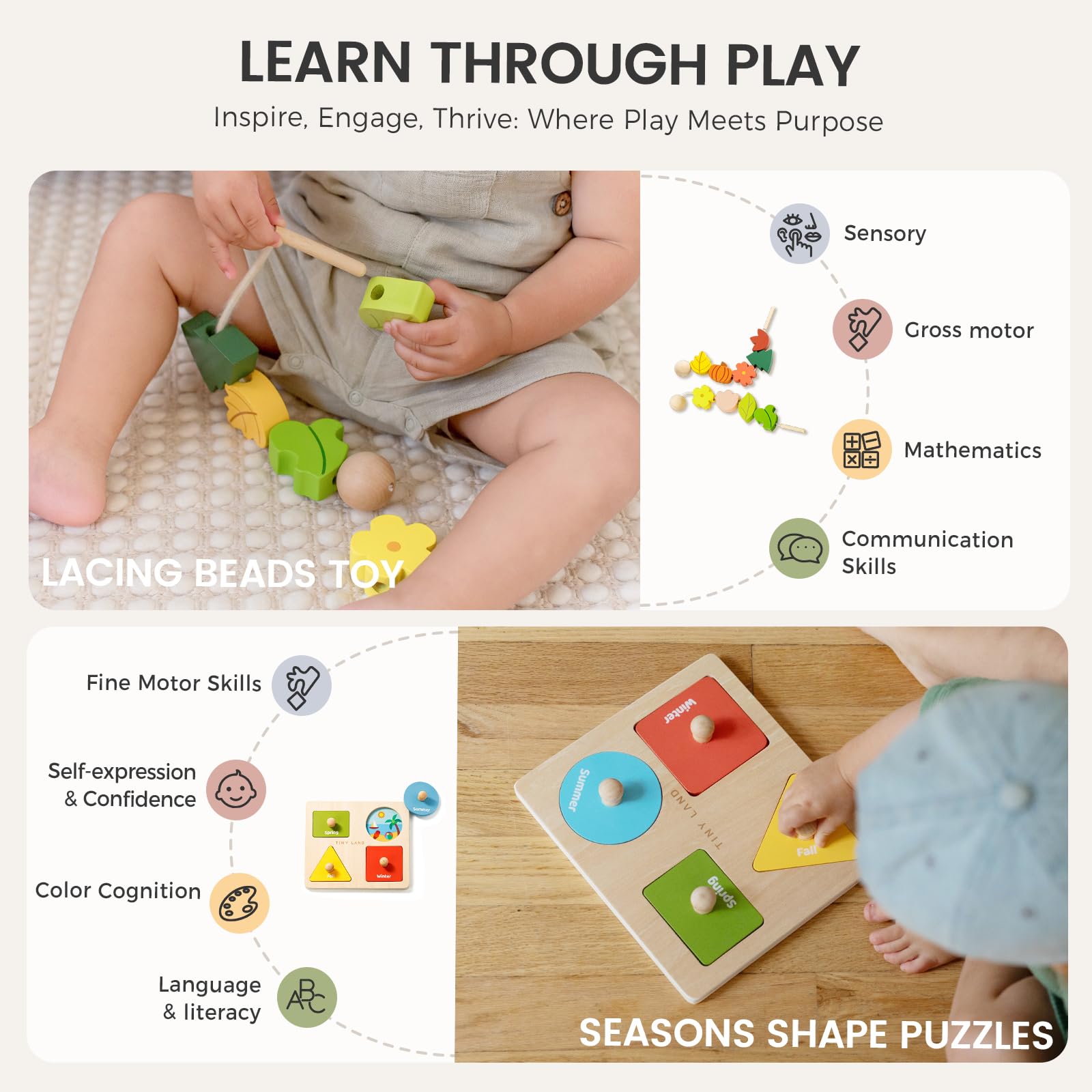 Tiny Land shape matching puzzle helps toddlers explore shapes and spatial awareness.
