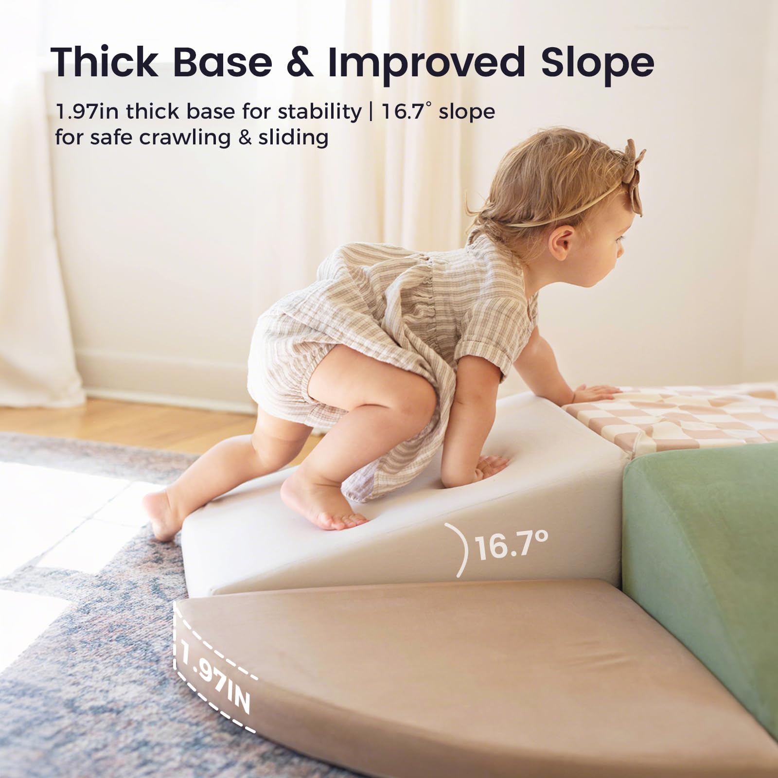 Tiny Land foam blocks wedges supporting stable poses during exploration