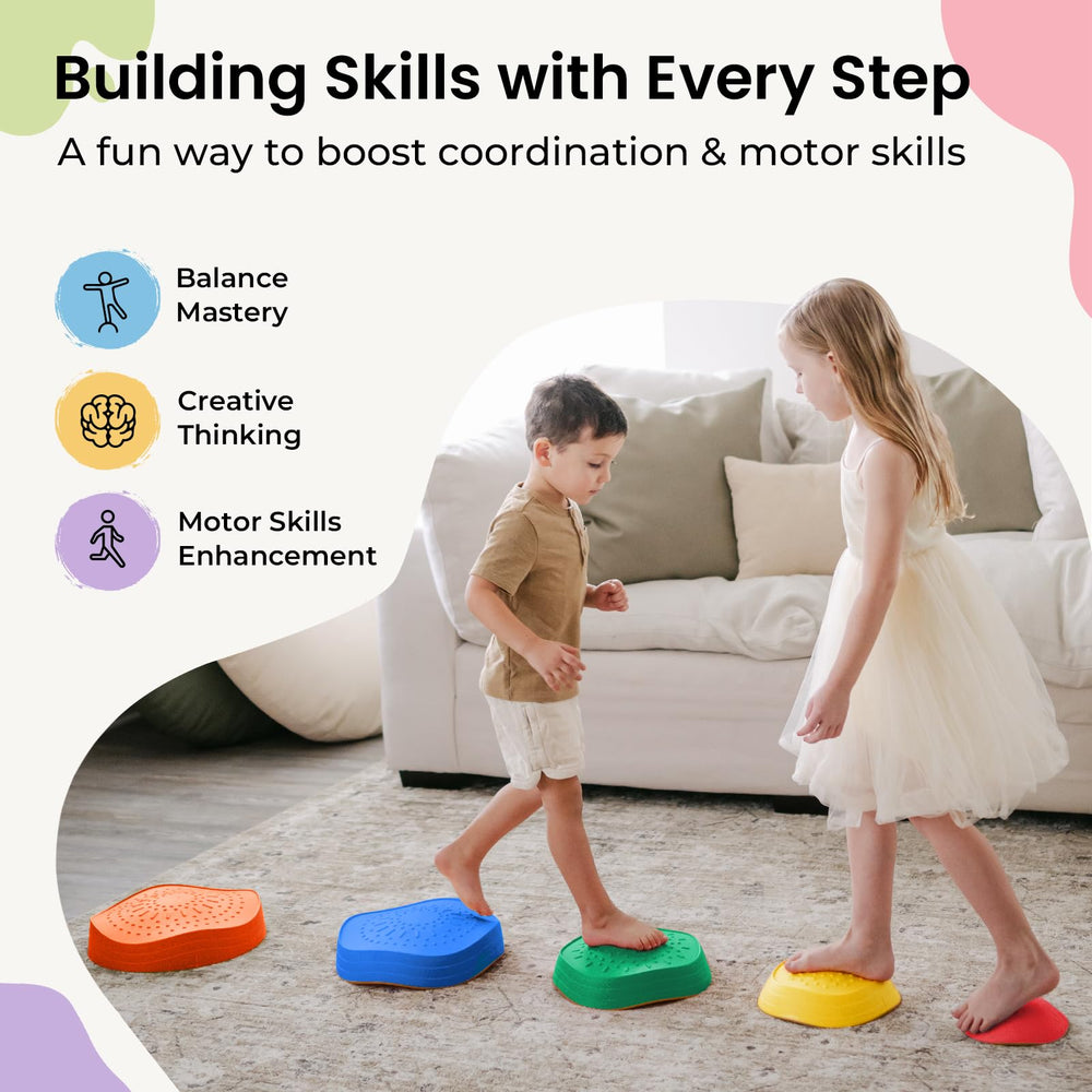 Tiny Land stepping stones promote family fun and collaborative obstacle courses.
