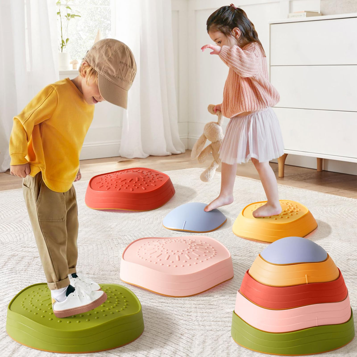 Tiny Land stepping stones for kids showcase colorful, non-slip bases for safe, imaginative play.