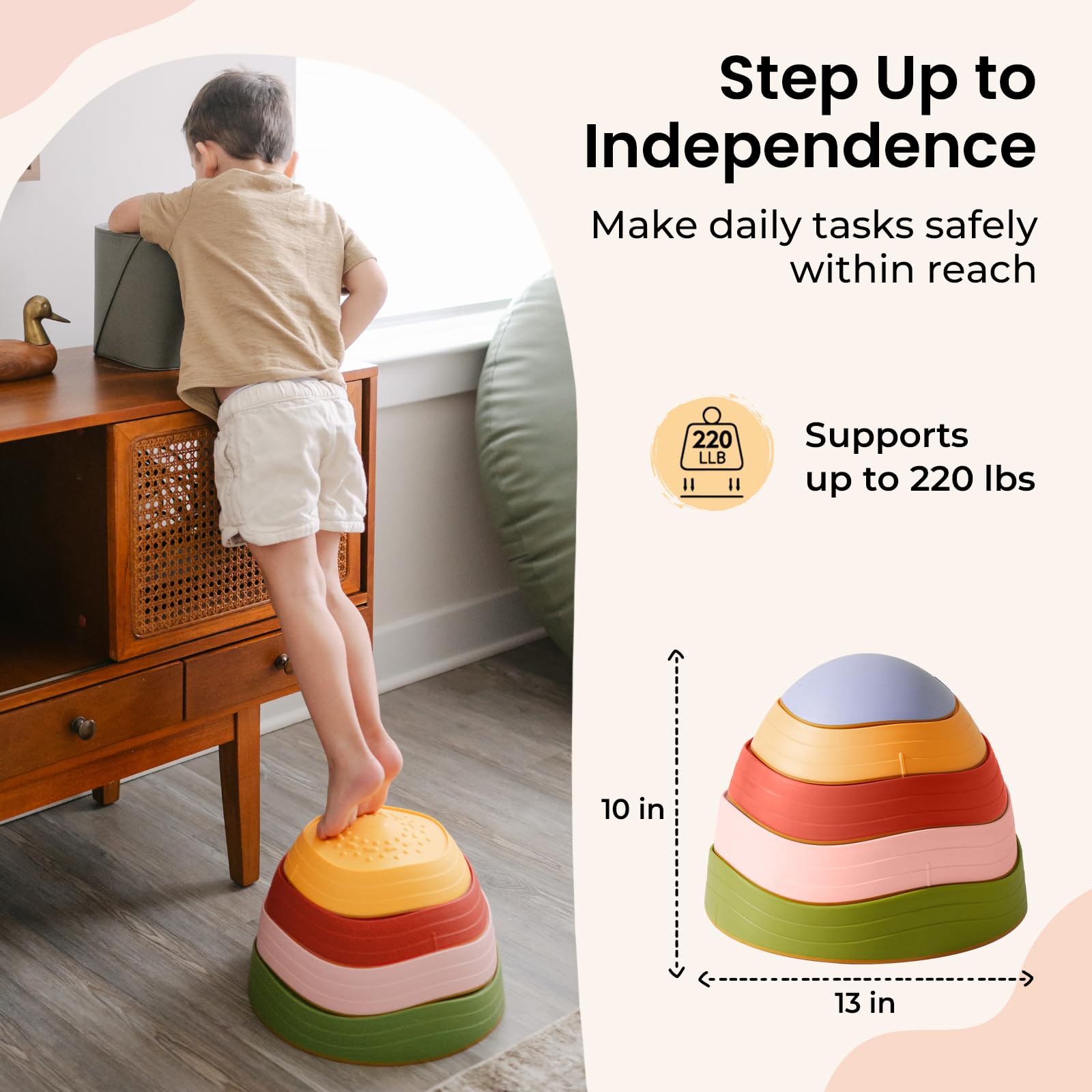 Family-friendly setup with Tiny Land stepping stones encouraging growth and shared play.