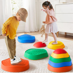 Tiny Land stepping stones in rainbow colors inspire imaginative play and balance practice.