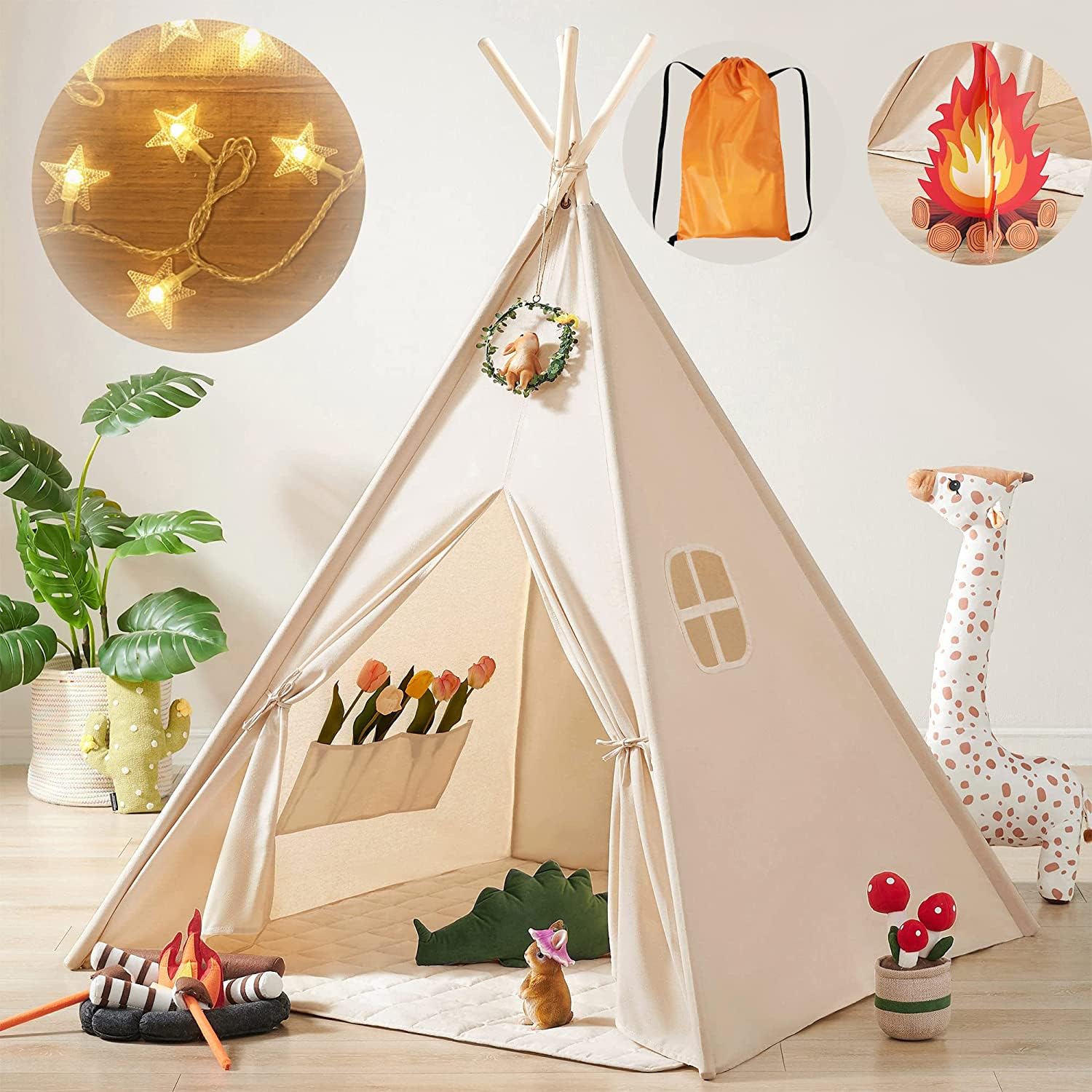 Tiny Land Teepee with star lights inside creating a magical play space for kids