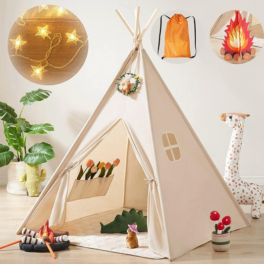 Tiny Land Teepee with star lights inside creating a magical play space for kids