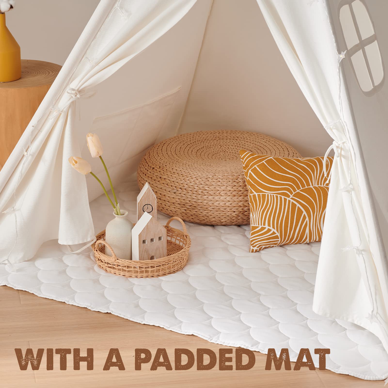 Tiny Land Teepee Tent wooden poles provide sturdy, stable teepee support.