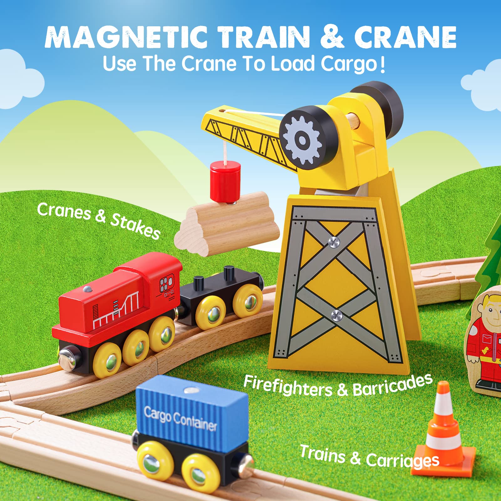 Tiny Land train accessories and signs spark storytelling during playtime.