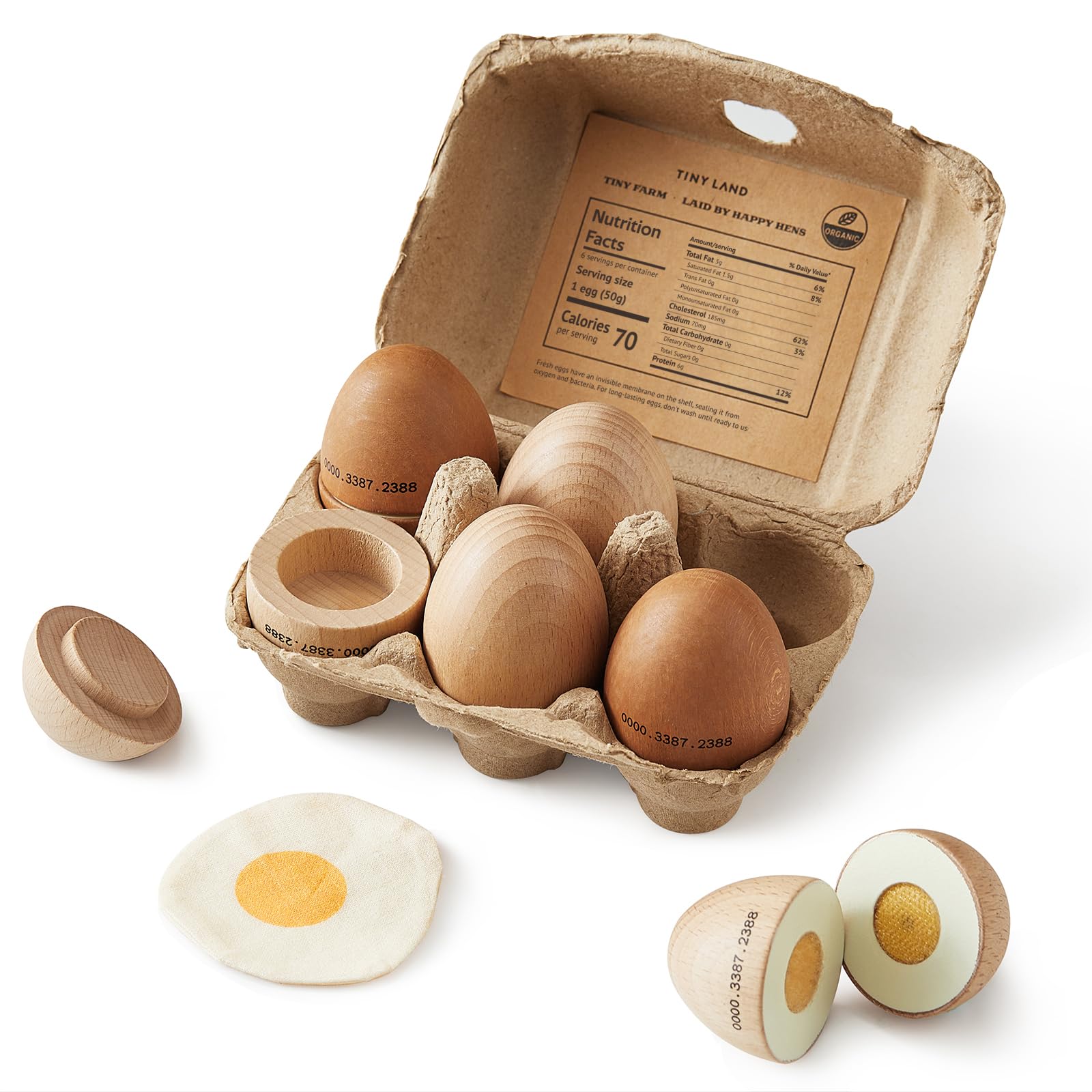 Tiny Land wooden egg set with six eggs for imaginative pretend play.