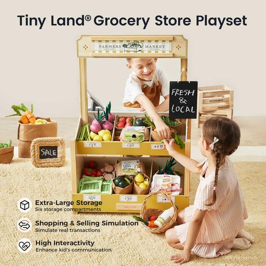 Tiny Land wooden play store cash register for pretend checkout