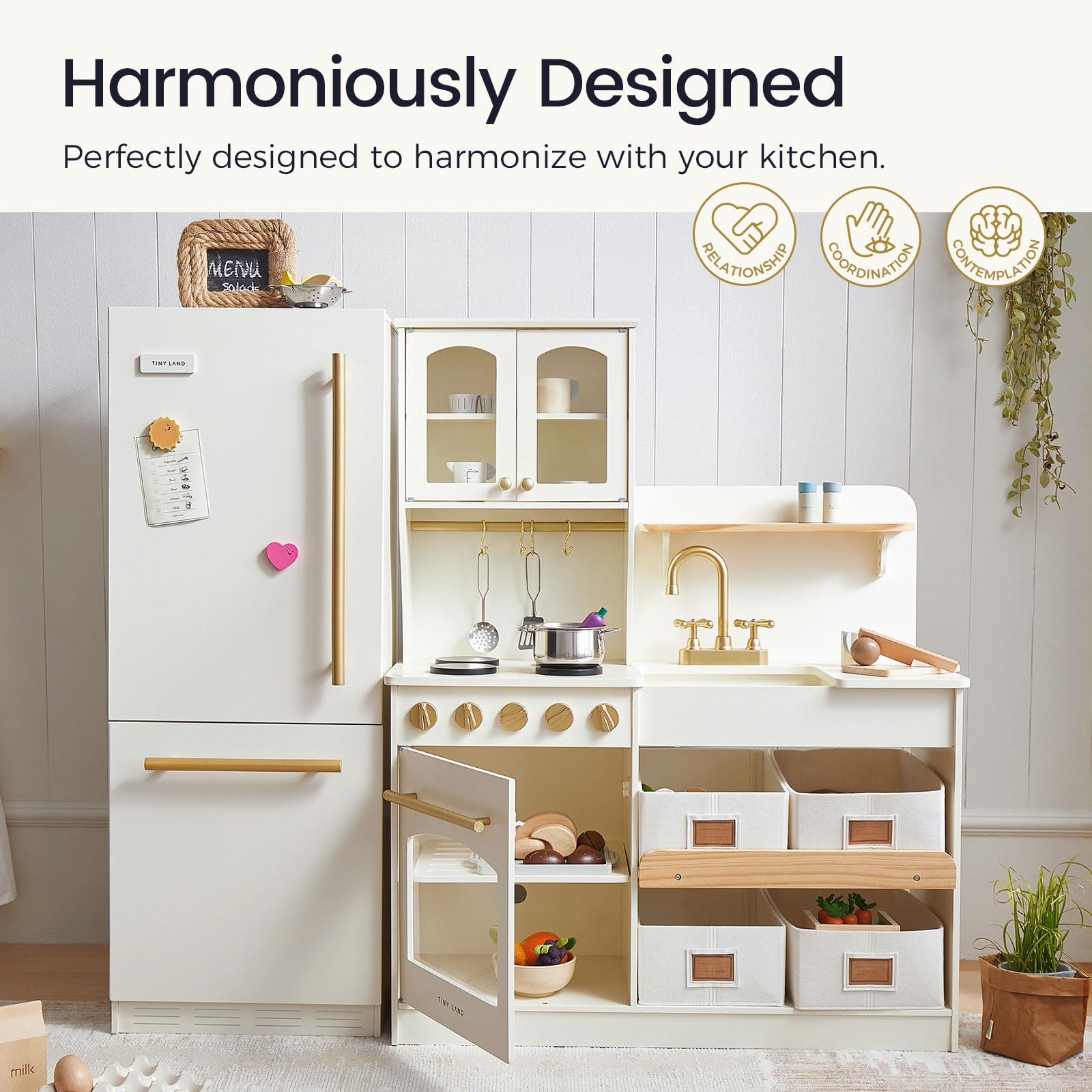 Three customizable magnets for Tiny Land fridge decoration and play.