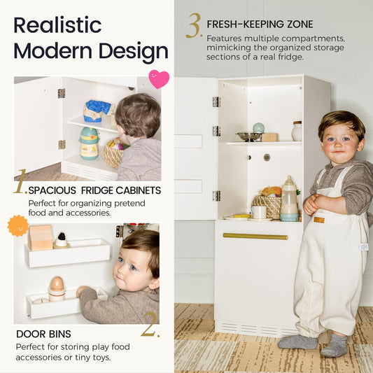 Tiny Land fridge shows a separate freezer compartment for pretend cold items.