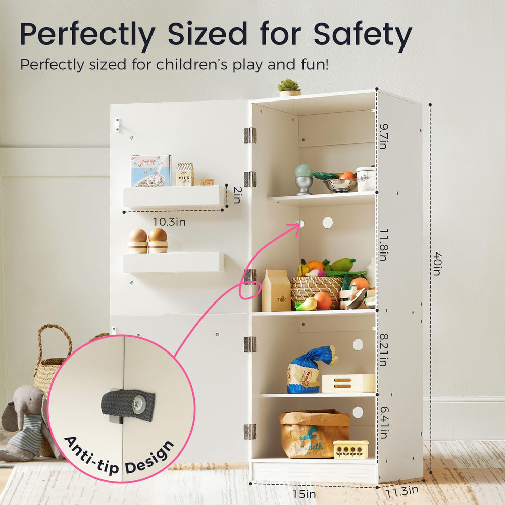 Durable, safe toy fridge supports hours of imaginative play.
