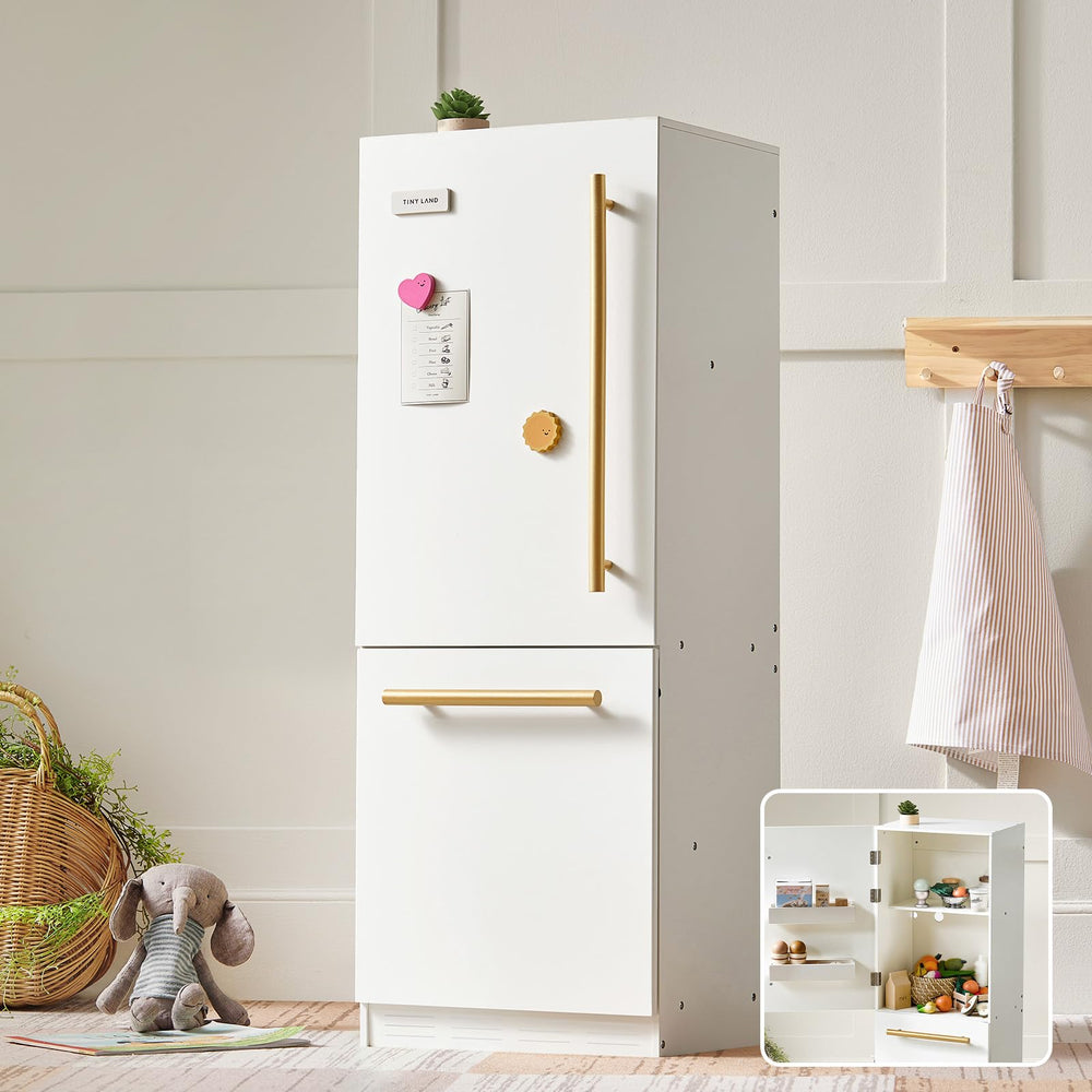Tiny Land wooden fridge with spacious storage for tidy pretend groceries.