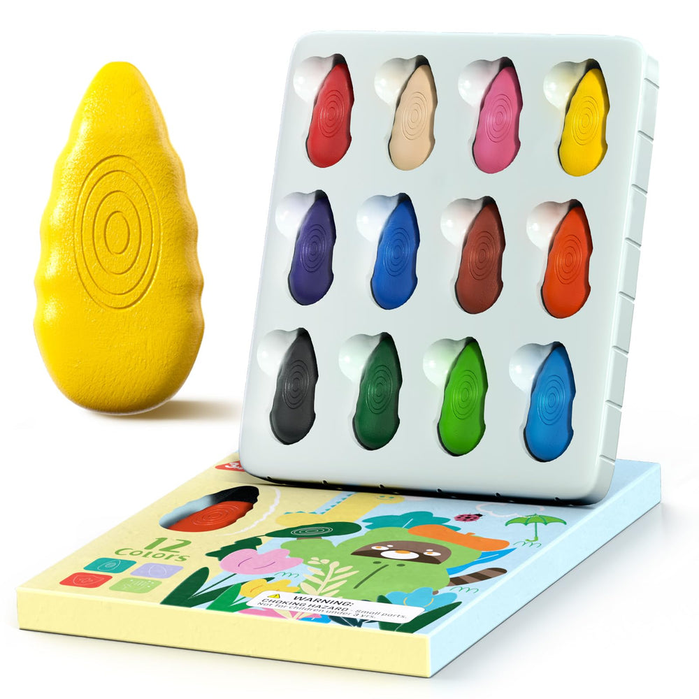TinyGeeks 12 Water Drop Crayons pack, vibrant colors for toddlers' creative play.