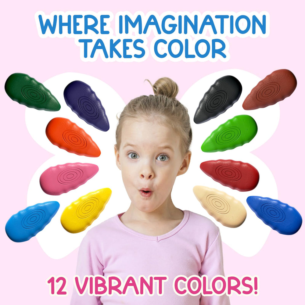 TinyGeeks droplet-shaped crayons support a comfortable hand grip during drawing.