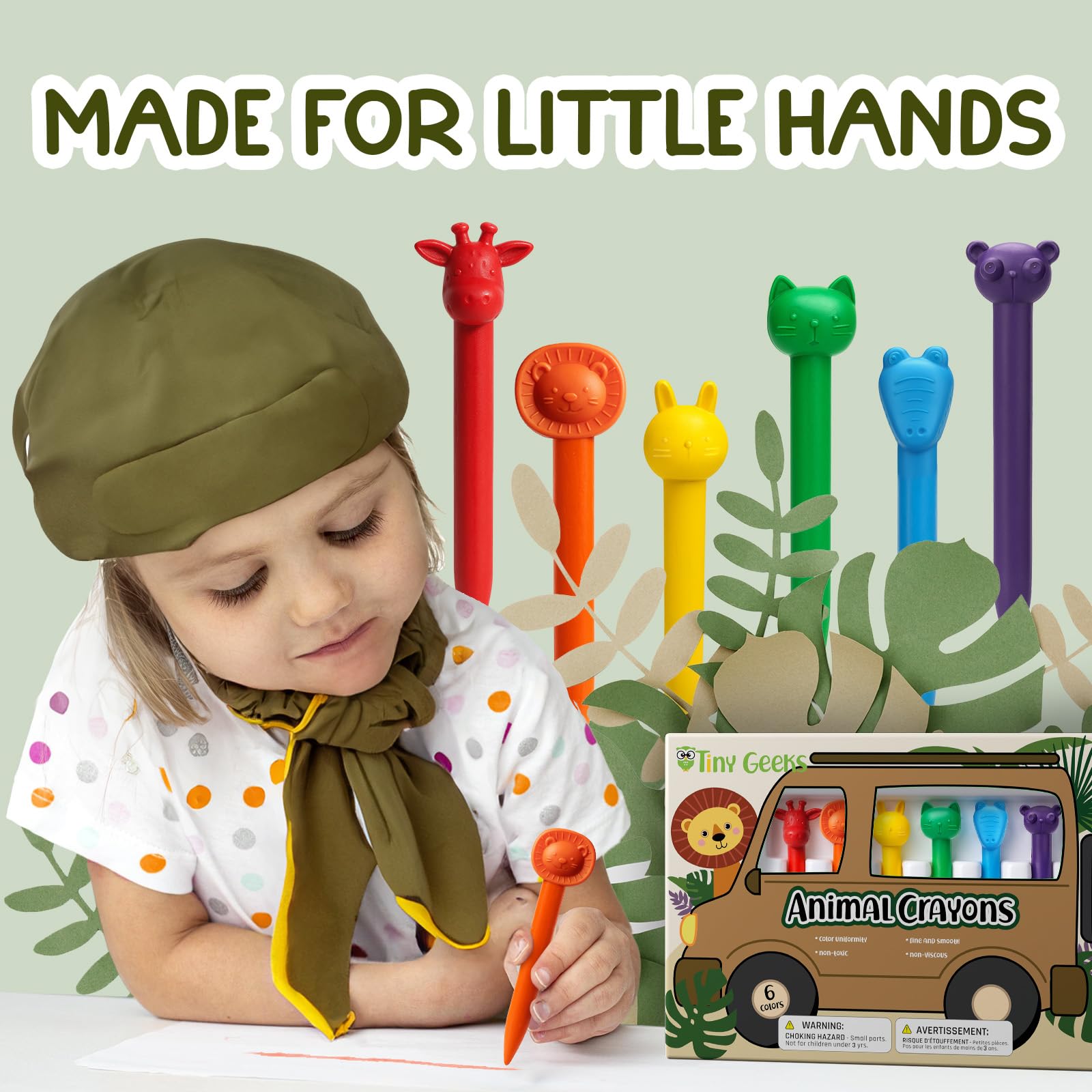 TinyGeeks Easy-Grip Animal Crayons help little hands stay steady.