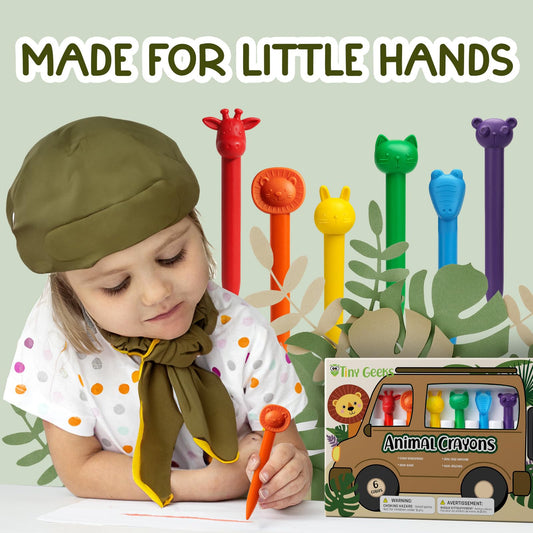 TinyGeeks Easy-Grip Animal Crayons help little hands stay steady.