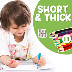 TinyGeeks pencils in hand showing kid-friendly size for small hands