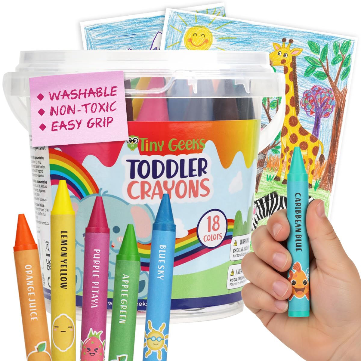 TinyGeeks Jumbo Crayons 18pc set with vibrant colors for toddlers' coloring
