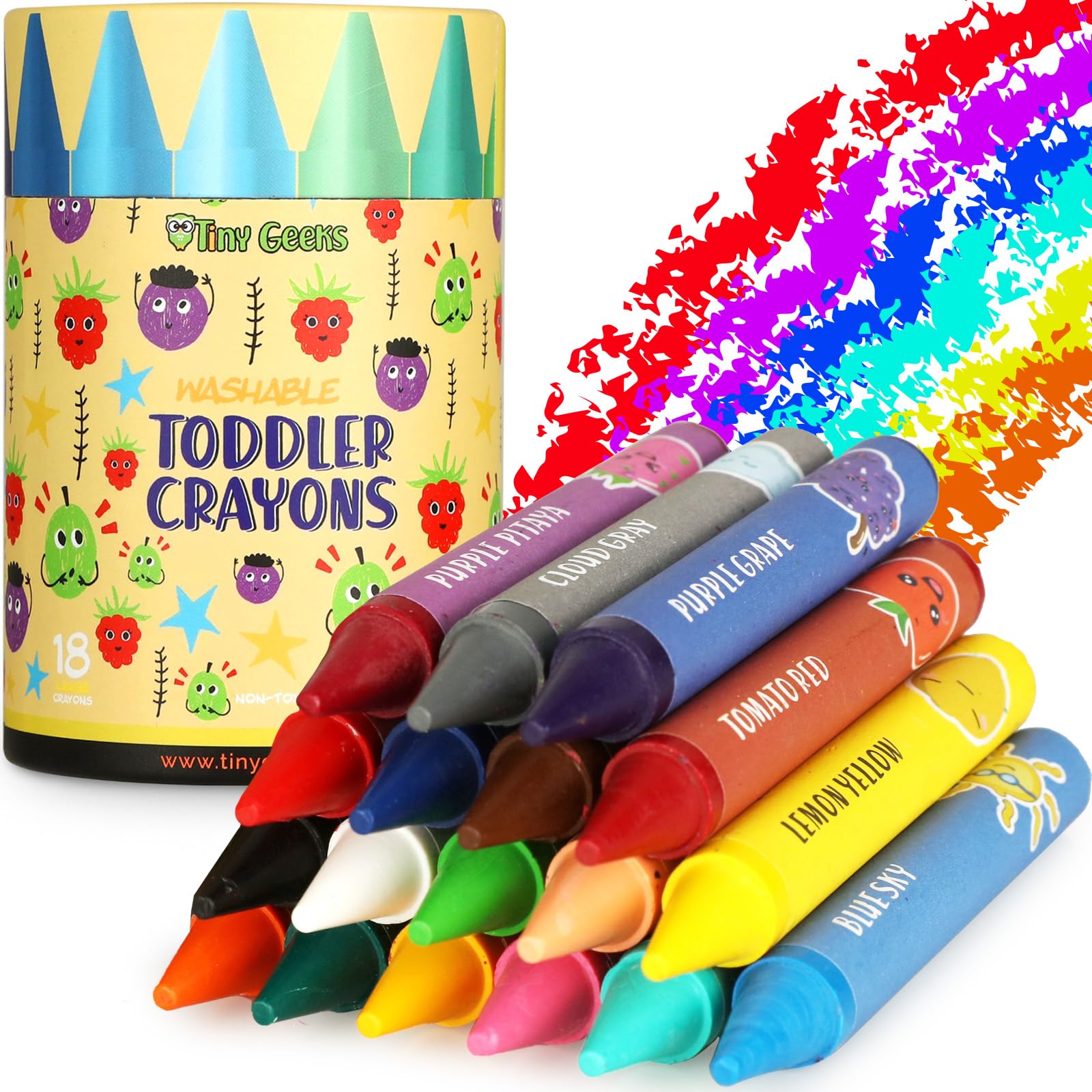 TinyGeeks Jumbo Crayons front view with 18 colors for vibrant creativity
