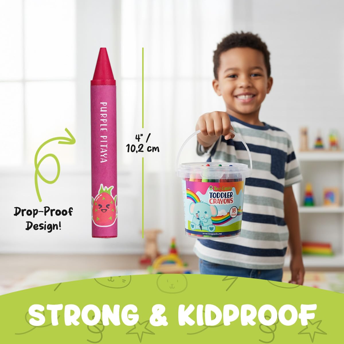 TinyGeeks jumbo crayons front view showing chunky, unbreakable design for kids