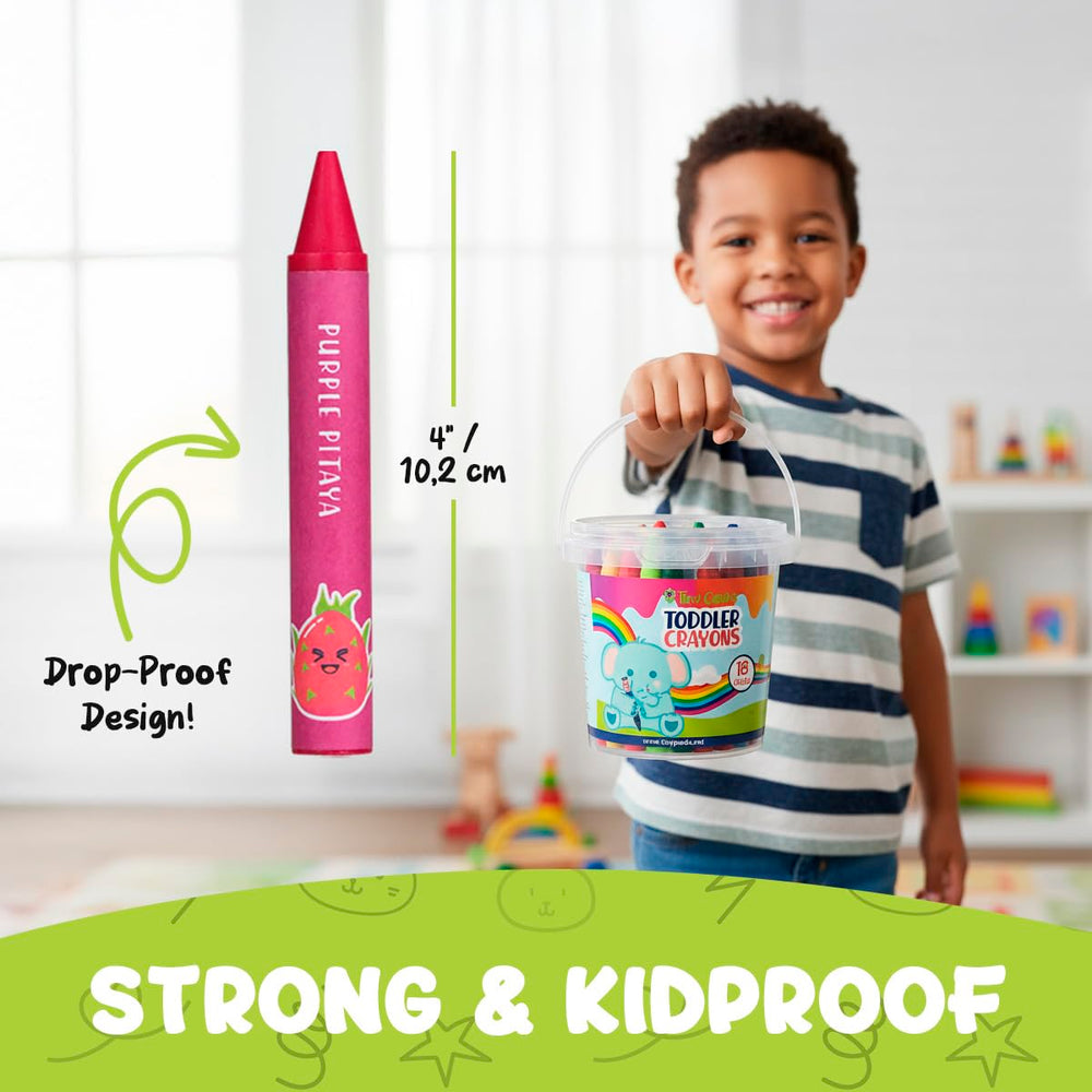 TinyGeeks jumbo crayons front view showing chunky, unbreakable design for kids