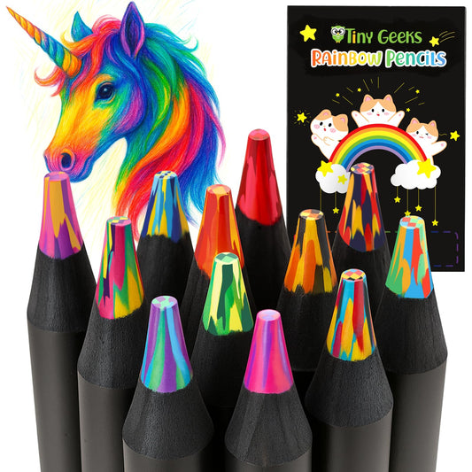 TinyGeeks 12 rainbow pencils showcase vibrant hues for bold gradients.
