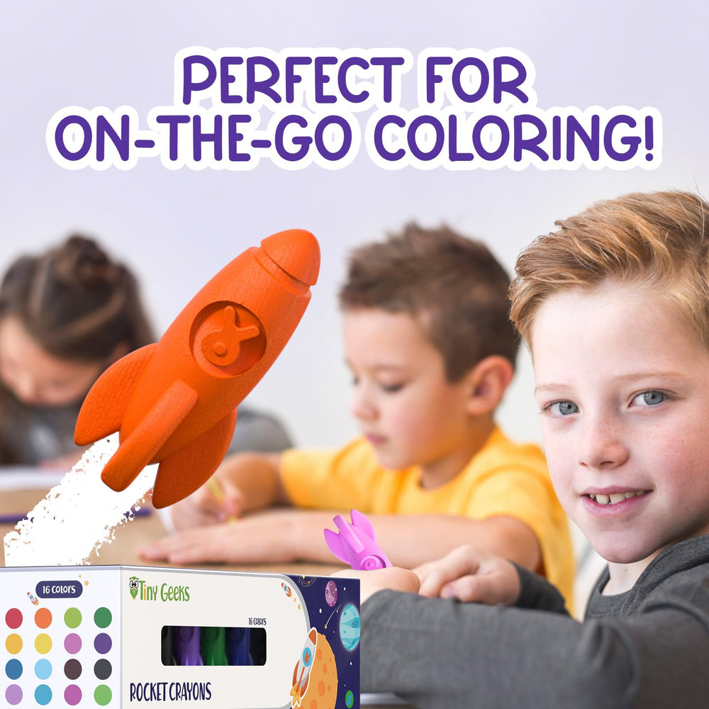TinyGeeks rocket crayons spark space-themed drawing adventures.