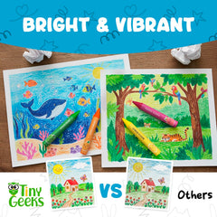 TinyGeeks washable crayons demonstrating mess-free coloring on paper