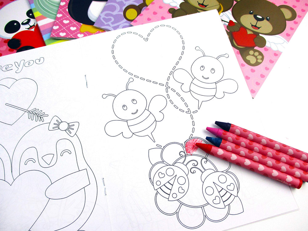 TINYMILLS 12-color Valentine books highlight playful hearts and messages
