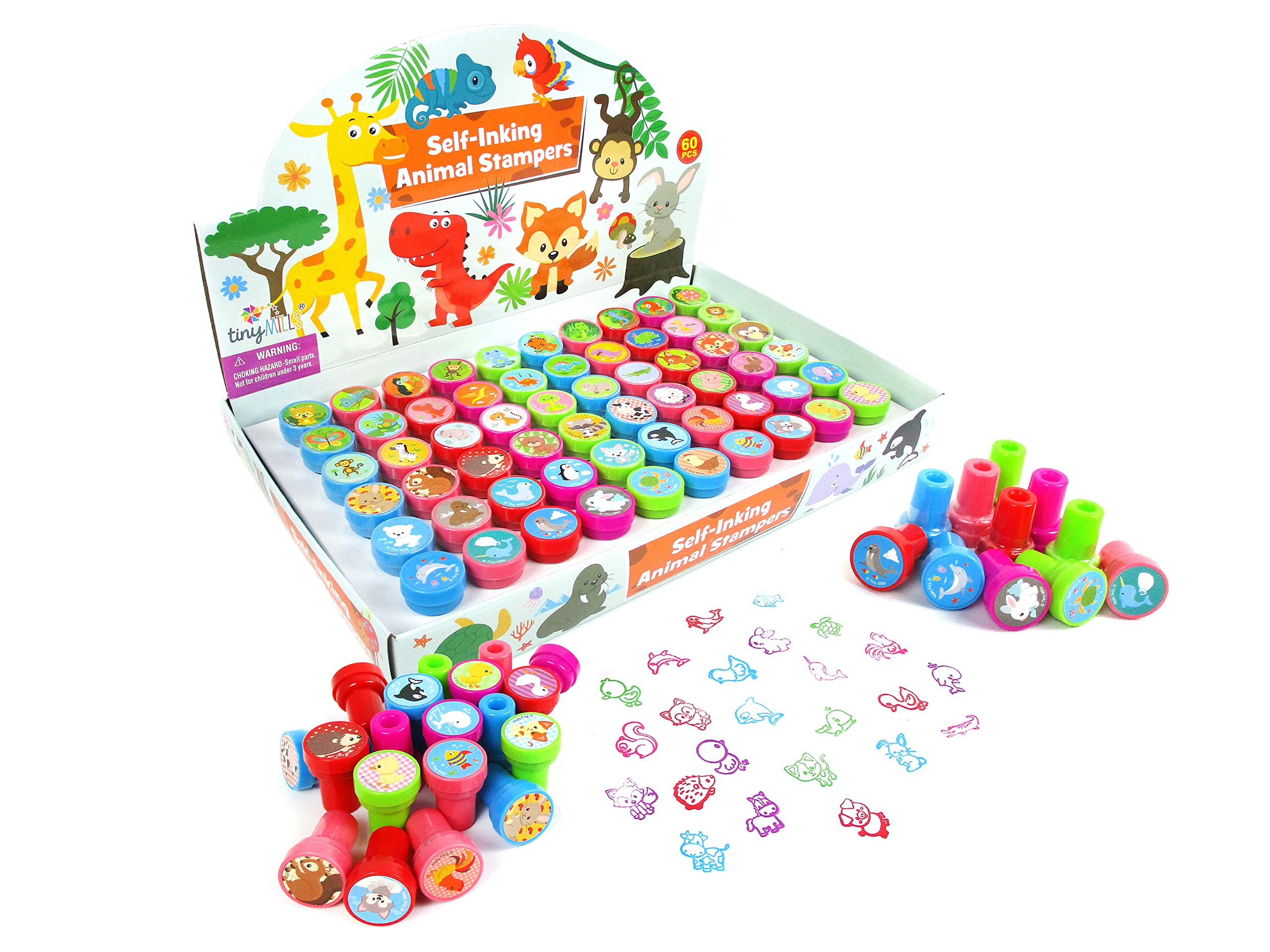 Tinymills 60-animal stamp designs ideal for kids' arts and crafts.