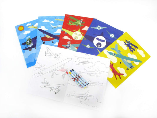 TINYMILLS aviation themed coloring pages designed for kids during travel